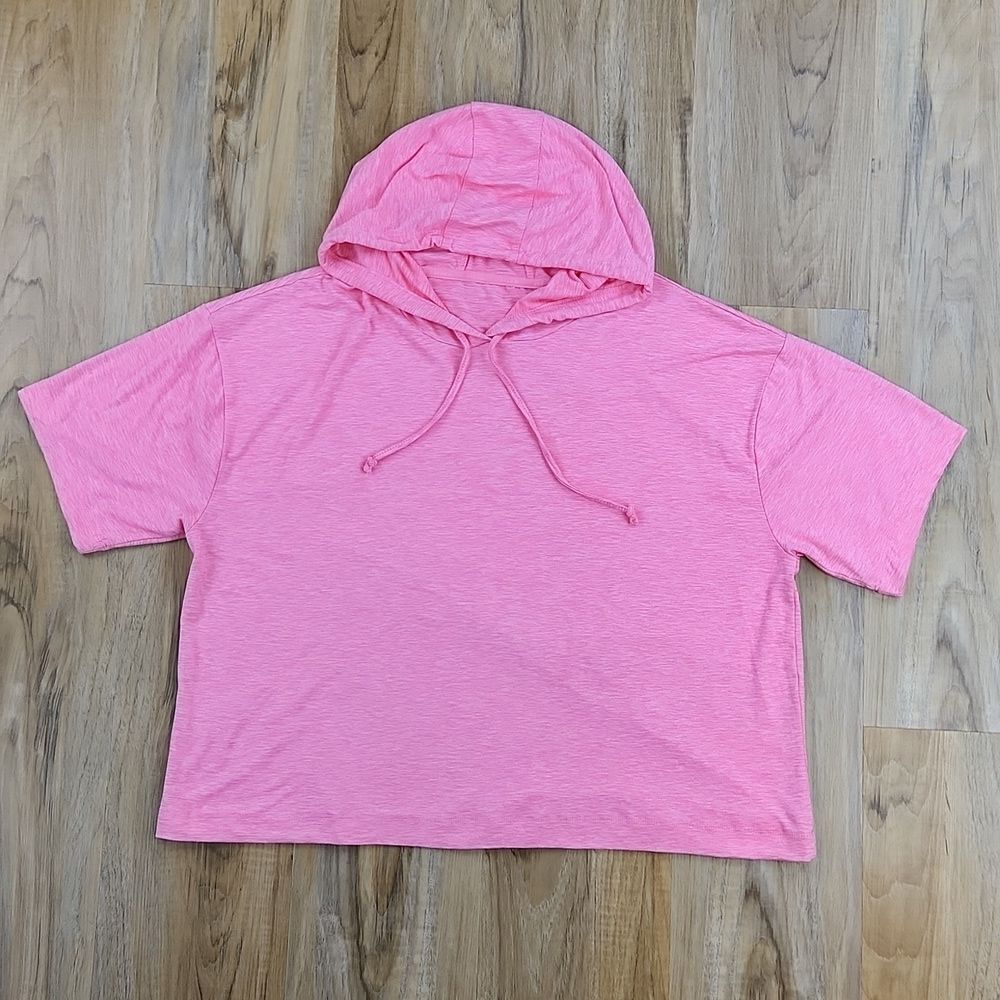 🔹️RBX Pink Oversized Cropped Athletic Short Sleeve Hooded Top Medium